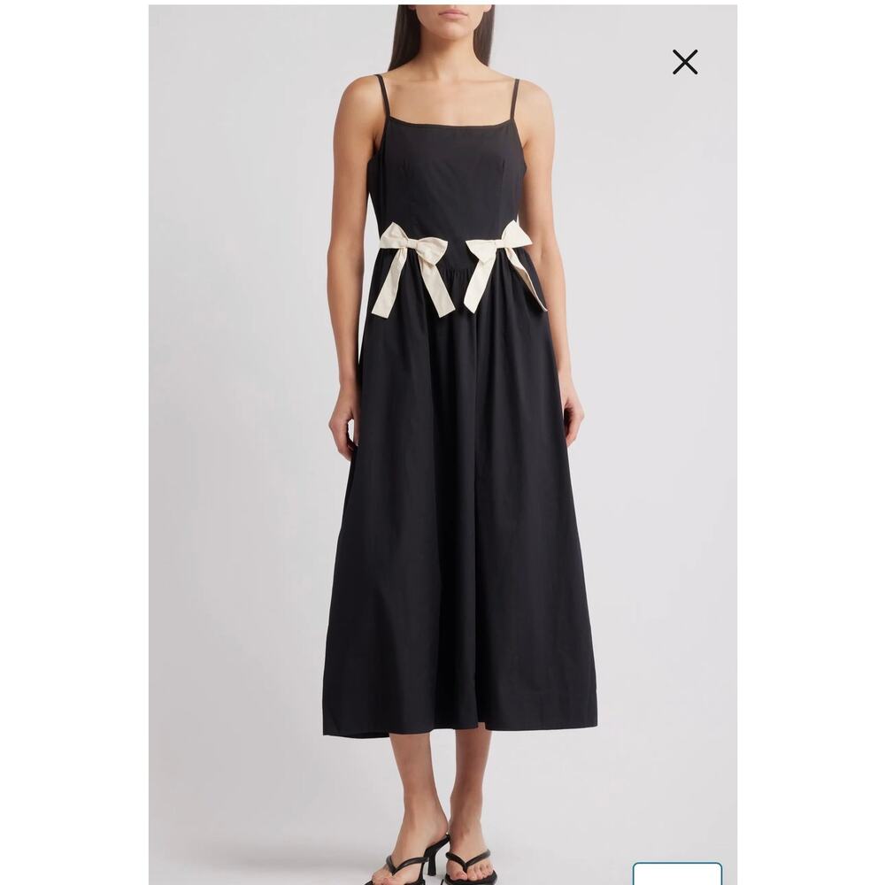 Moon River Sleeveless Square Neck Bow Midi Dress - Picture 2 of 4